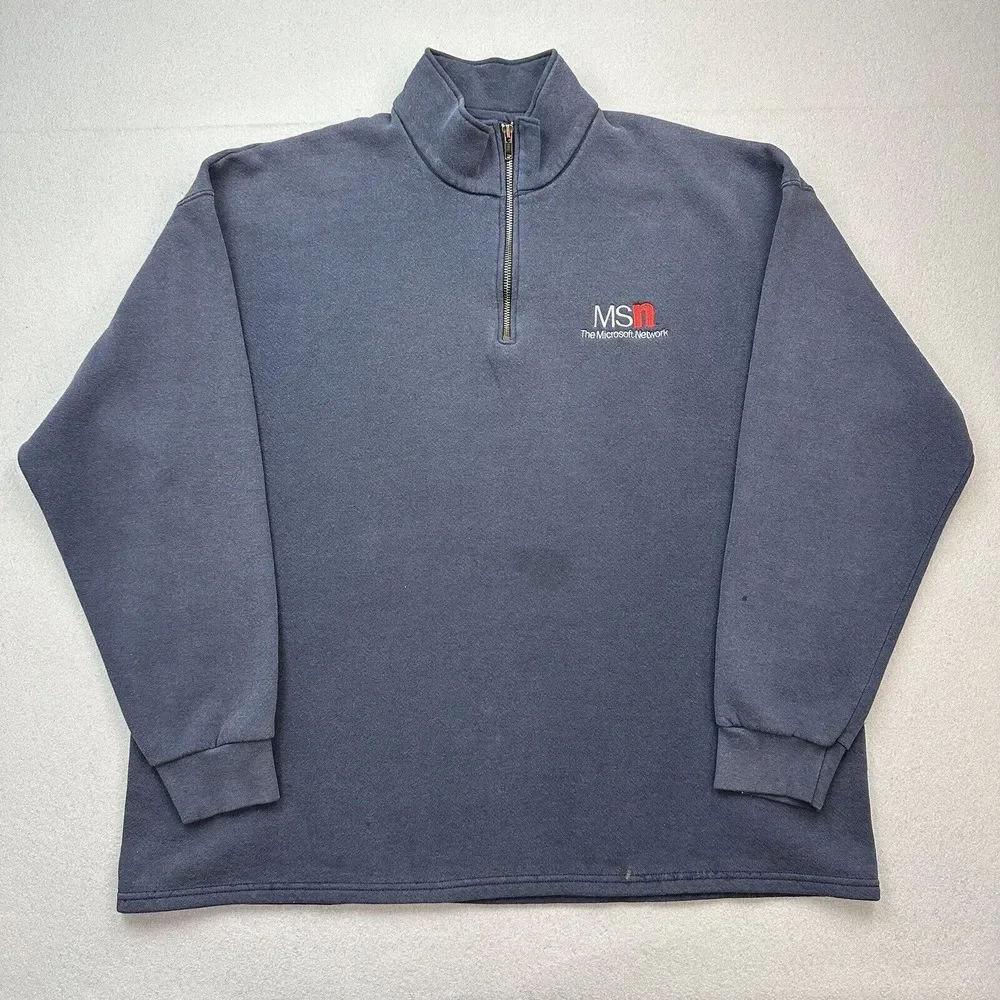 Vintage Lee Heavyweight Sweater Mens 2XL Blue 1/4 Zip Pullover Microsoft